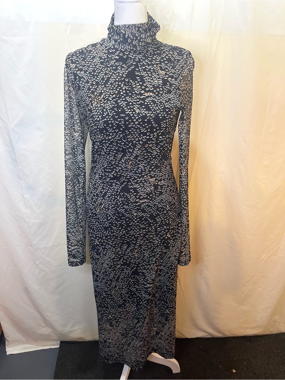 Bruuns Bazaar Long Sleeve Turtleneck Midi Dress - Bodycon, sheer overlay